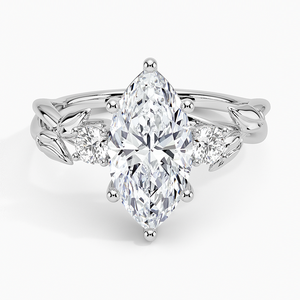 Bague BOJ 028 en argent 925, coupe marquise, motif saule bourgeonnant, trois pierres, diamant 2 carats couleur D VVS1, moissanite certifiée GRA, prix bas - Product Image 1