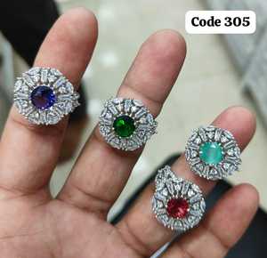 Luxury <b>Silver</b> Plated Halo Cocktail <b>Ring</b> with Round Colored CZ Stone | <b>Adjustable</b> Statement Wedding & Party <b>Ring</b> for Women - Product Image 1