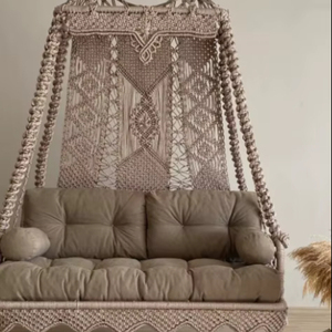 Handmade <b>Macrame</b> Swing Chair: Boho Hanging Decor - Includes Bracket - Product Image 1