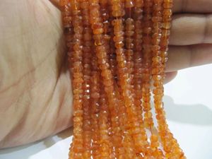 ลูกปัดพลอยคาร์เนเลียนสีส้มธรรมชาติทรงรอนเดลเหลี่ยมเพชรพลอยขนาด 4-5 มม. ความยาว 13 นิ้ว จากราชสถาน - Product Image 5