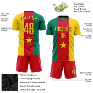 ชุดเสื้อและกางเกงฟุตบอลสำหรับผู้ใหญ่ ระบายอากาศได้ดี สีแดง เหลือง เขียว ลายทาง ขายส่ง - Product Image 6