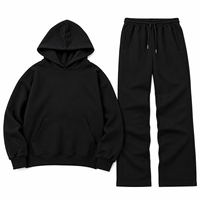 Ensemble de survêtement noir oversize pour homme, sweat-shirt à capuche uni et pantalon de survêtement à jambes larges, 2 pièces, streetwear décontracté