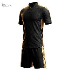 Maillot de football personnalisé OEM en polyester/coton sublimé, col montant mandarin, boutons-pression dorés, manches raglan, élastique - Product Image 3