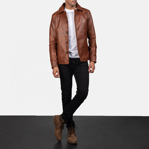 Chaqueta de Moto para Hombre, Negra, de Cuero Genuino, Impermeable, Transpirable, Resistente al Viento, con Cuello Camisero, Cierre de Cremallera, Manga Regular, Color Sólido - Product Image 1