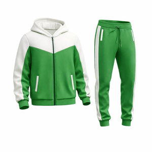 High Quality Men Hoodie Jogger <b>Tracksuit</b> Green <b>White</b> Contrast Sportswear Gym Training Suit Bulk Wholesale - Product Image 1