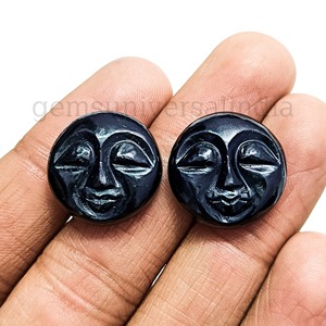 Onyx noir naturel, sculpture visage pleine lune 20mm, pierre précieuse lisse, prix de gros en vrac pour la fabrication de bijoux et l'artisanat en cristal - Product Image 3