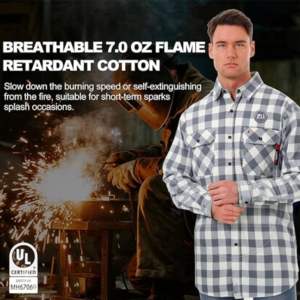 Camisa de Seguridad de Algodón FRC con Estampado a Cuadros ZUNEZI ZI-7085 NFPA 2112 CAT2, Resistente al Calor de 300C-500C, con Respirador - Product Image 5
