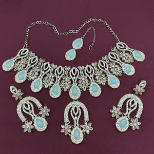 <b>Choker</b> Necklace Set Designer Crystal Rhinestone/Pearl/Diamond Chains for Wedding Ethnic & Classic Style-10575549SBL - Product Image 1