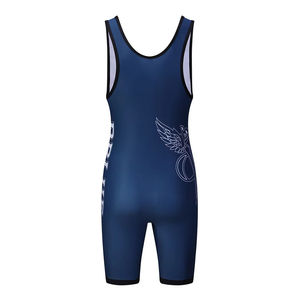 Men's Blue Wrestling Singlet Deep V Neck X-strap Sleeveless Heat-Transfer Printed Spandex Fitted Moisture Wicking Adult All - Product Image 3