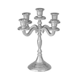 Candelabro de Metal de Lujo de 5 Brazos, Plateado, Centro de Mesa Vintage, Portavelas para Bodas, Fiestas y Decoración del Hogar, Venta al Por Mayor - Product Image 1