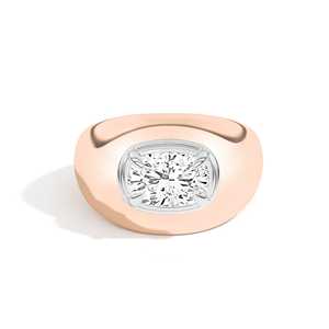 Bague bombée 2 CT en diamant de laboratoire taille coussin, en or massif 14K 18K, large, sertie clos, style bulle, bague statement audacieuse pour homme, solitaire - Product Image 5