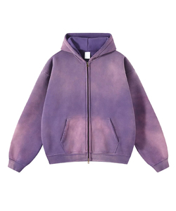 Sweat-shirt à capuche pour homme en coton épais délavé à l'acide, avec un aspect vintage, intérieur en molleton doux et confortable - Product Image 4