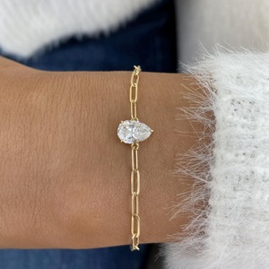 Bracelet chaîne en or massif 14 carats avec diamant de laboratoire taille poire 1,00 carat – Bracelet délicat et élégant pour femme - Product Image 4