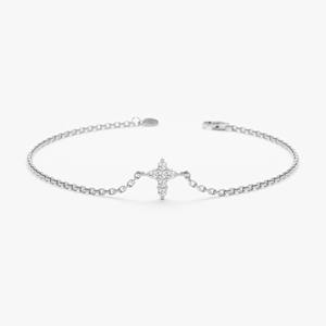 Bracelet en or 14 carats avec croix en diamant, petit charme croix, bracelet chrétien, bracelet en or délicat, cadeau religieux pour femmes, baptême - Product Image 1