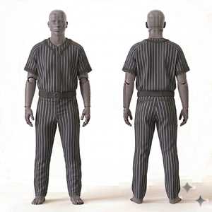 Conjunto de Uniforme de Béisbol Personalizado para Hombre, Jersey y Pantalones a Rayas Blancas y Negras, Cierre de Botones, Transpirable, Corte Regular, para Todas las Temporadas - Product Image 1