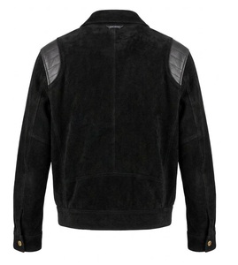 High Quality <b>Mens</b> Genuine <b>Suede</b> Bomber <b>Jacket</b> Quilted Leather Shoulder Panel Windproof Biker Coat Custom Factory Manufacturer - Product Image 3