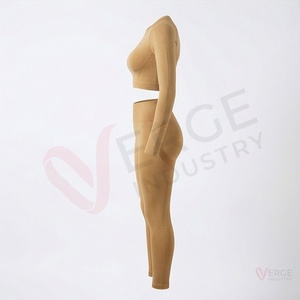 <b>Women</b> <b>Seamless</b> Yoga Set 2 Piece Long Sleeve Crop Top High Waist <b>Leggings</b> - Product Image 3
