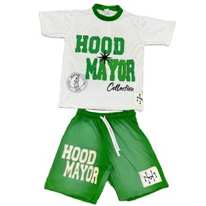 Camisetas y pantalones cortos vintage desgastados desteñidos al sol lavado ácido logotipo personalizado conjunto de pantalones cortos estampados de silicona para hombre - Product Image 1