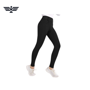 Pantalons d'équitation pour femmes à taille haute en tricot noir, longueur intégrale, respirants, en spandex et nylon, avec poches - Product Image 3
