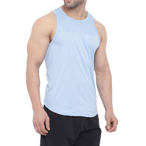 Men's Solid <b>Navy</b> Blue Sleeveless Tank <b>Top</b> Casual Style 100% Cotton Breathable Knitted Fabric - Product Image 2