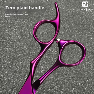 Ciseaux de barbier professionnels ergonomiques personnalisés, manche droit, couleur violette unie, prix d'usine OEM, en acier inoxydable pour cheveux - Product Image 5