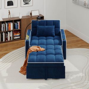 Fauteuil-lit escamotable en velours côtelé avec oreiller, porte-gobelet en acier inoxydable brossé, support de téléphone et port de chargement USB pour salon - Product Image 2