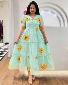 Vestido Occidental Casual con Estampado Floral de Moda 2026 para Mujer, Talla Grande, Cuello en V, Tela Estampada de Alta Calidad, Mangas Cortas - Product Image 2