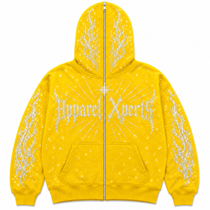 Premium 100% Cotton Winter All Over Rhinestone Graphic Zip Hoodie <b>Y2K</b> Flame <b>Streetwear</b> Custom Logo OEM ODM - Product Image 3