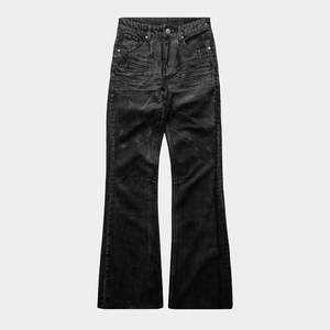 Jean droit taille haute pour homme, style motard, grande taille, déchiré, couleur unie, en coton, décontracté, avec boutons et patchs en tissu non tissé - Product Image 2