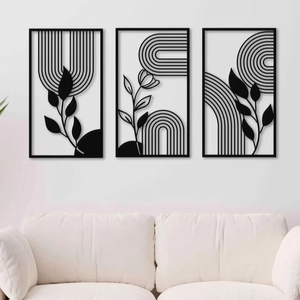 Arte de Pared de Metal Negro con Forma Floral, Fácil de Colocar y Colgar, para Decoración del Hogar, Floreros Metálicos - Product Image 1