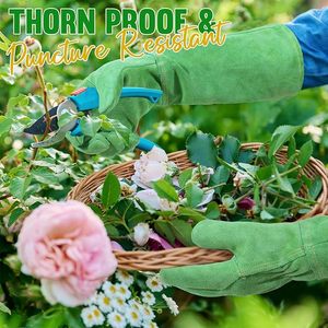 Gants de jardinage en cuir, gants de jardin robustes anti-épines à manches longues, gants de jardinage pour la taille des roses et le désherbage jusqu'au coude - Product Image 4