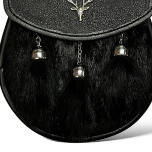 Wholesale Black Fur <b>Stag</b> <b>Head</b> Badge kilt Sporran 3 Tassels With Chain Strap Decorative Pouch Bag Unisex - Product Image 3
