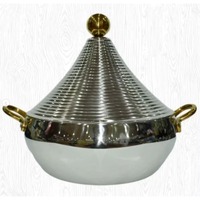 Casserole en acier inoxydable avec couvercle en dôme, design traditionnel rond, poignées en alliage de zinc, durable pour les cuisinières à gaz et à induction