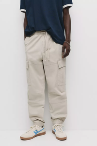 Pantalon cargo décontracté pour homme, taille élastique avec cordon de serrage, couleur unie, plusieurs poches, respirant, en coton, style printemps - Product Image 4