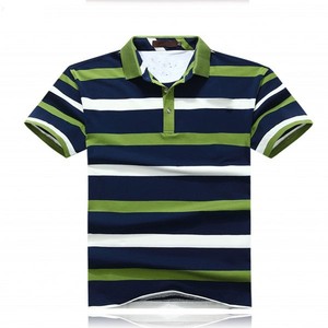 Polo de Manga Corta a Rayas para Hombre, Corte Regular, Cierre de Botones, Tejido de Punto, Casual, Patrón Azul, Blanco y Beige - Product Image 3