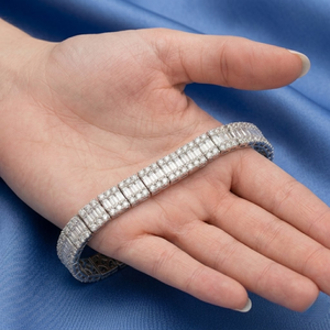 <b>Solid</b> 18k White <b>Gold</b> Natural Baguette Diamond Wide Multi Row Tennis Bracelet Mosaic Link Luxury Fine Jewelry Certified Unisex - Product Image 3