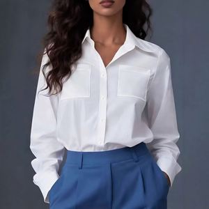 Chemise à manches longues boutonnée pour femme, haut de bureau décontracté, col à revers, poche poitrine, couleur unie - Product Image 3