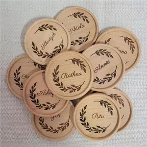 Custom Logo Laser Engraved Round Wooden Coasters Handmade Natural Pine Wood Coaster <b>Set</b> Personalized Drinks Mat For Home Decor - Product Image 4
