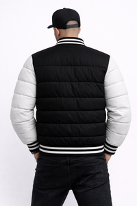 Blouson matelassé varsity noir et blanc pour homme, manteau bomber d'hiver matelassé, boutons-pression, streetwear, logo personnalisé, fabricant OEM ODM - Product Image 6