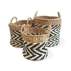 Set of 3 Seagrass and Cotton Fabric <b>Baskets</b> Handmade <b>Storage</b> <b>Basket</b> Wholesale eco-friendly Made in Vietnam - Product Image 1