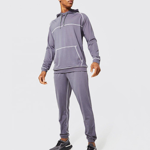 Conjunto Deportivo Informal para Hombre, Color Gris, con Capucha, Manga Larga, Corte Regular, Transpirable, Pantalones Deportivos de Otoño con Bolsillos Laterales - Product Image 1