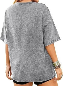 T-shirt décontracté surdimensionné pour femme, coupe allongée, délavé à l'acide, style hip-hop, 100 % coton, écologique, séchage rapide, respirant, effet soleil estival - Product Image 2