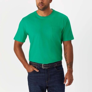 T-shirt en coton vert pour homme, coupe classique, col rond, manches courtes, décontracté, couleur unie, jersey tricoté, teint uni - Product Image 5