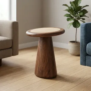 Mesa Auxiliar Moderna de Madera con Tapa Redonda Escultural, Mesa de Centro Minimalista, Mueble Contemporáneo para Sala de Estar, Dormitorio, Decoración del Hogar - Product Image 6
