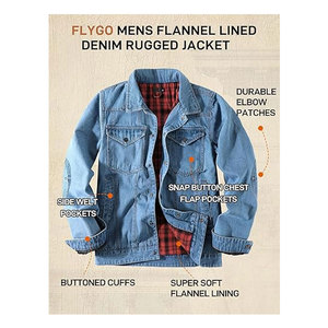 Mens Flannel <b>Lined</b> Denim Jacket Snap Cut Western Classic Slim Fit Vintage Heavy Duty Jacket Trucker <b>Coat</b> Premium Streetwear - Product Image 5