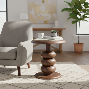 Mesa auxiliar minimalista moderna de madera maciza con superficie de mármol para sala de estar, entrada, restaurantes, hoteles y villas. - Product Image 3