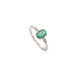 Anillo para Mujer con Esmeralda Natural de Forma Ovalada y Diamante Redondo, Piedra de Nacimiento de Mayo, Joyería Fina Hecha a Mano, Accesorios al por Mayor - Product Image 3