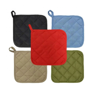 Solid Colour Restaurant Bulk 100% Cotton Embroidered Quilted Heatproof <b>Oven</b> Pad Eco Certified OEM ODM Custom Logo Pot Holder - Product Image 1