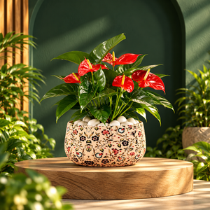 Elegante Maceta Metálica con Diseño Floral, Decorativa para Interiores y Exteriores, Moderna Decoración Botánica para el Hogar - Product Image 4