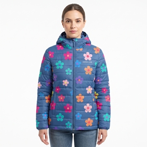<b>Women's</b> Flower Sublimation <b>Belted</b> Puffer Jacket Hooded Quilted Winter <b>Coat</b> Warm Padded Outdoor Fashion Casual Outerwear New Wear - Product Image 5